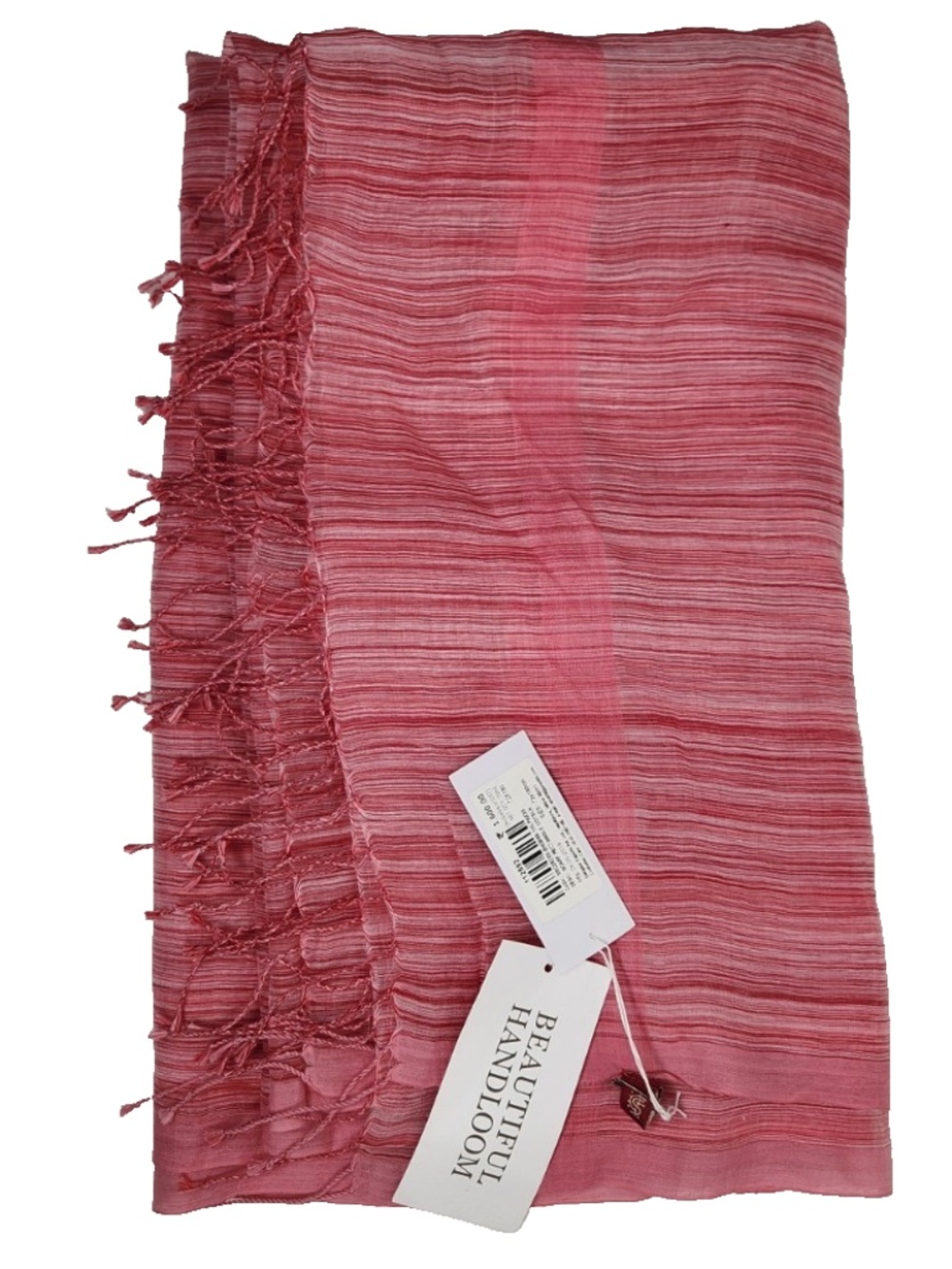 Anokhi Pink Scarf Silk and Cotton Scarf w/Fringes - Beautiful Soft Sheer Stripes